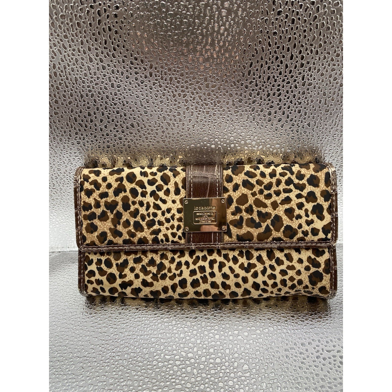 Liz Claiborne Brown Animal Print Folding Women's Wallet With Credit Card Holder
